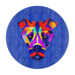 Alexander's Dog blue round glass cutting board