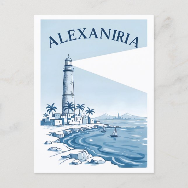 Alexandria Lighthouse Coastal Scene Travel Postcard (Front)