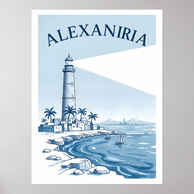 Alexandria Lighthouse Coastal Scene Travel Poster (Front)