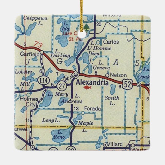 Alexandria MN Vintage Map Ceramic Ornament (Back)