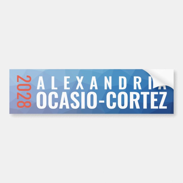 Alexandria Ocasio-Cortez 2028 Blue Geometric Bumper Sticker (Front)