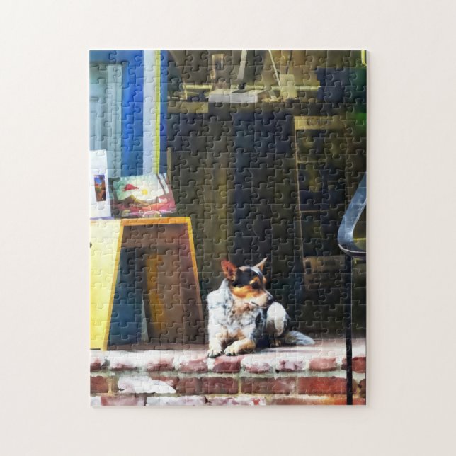 Alexandria VA - Corgi Relaxing in Front of King St Jigsaw Puzzle (Vertical)