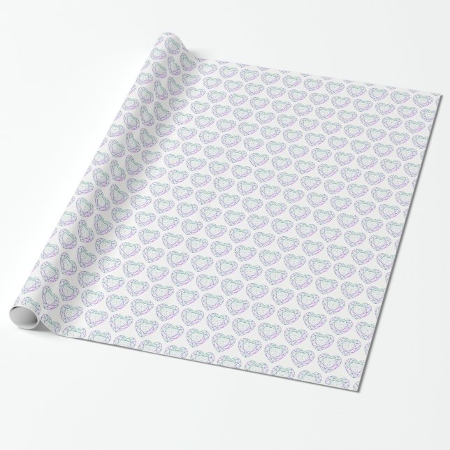 Alexandrite heart gemstone line art patterned wrap wrapping paper (Unrolled)
