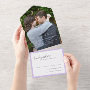 Alexis Lavender Elegant Modern Wedding All In One Invitation