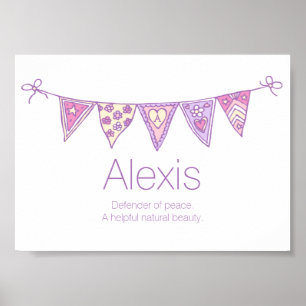 Alexis name meaning purple pink drawn bunting poster