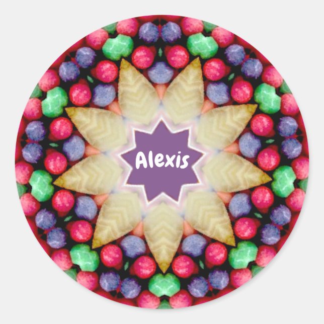 ALEXIS ~ Personalized Easter Candy Pattern ~ Class Classic Round Sticker (Front)