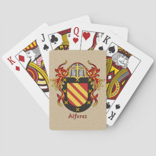 Alferez Heraldic Shield with Mantling Playing Cards