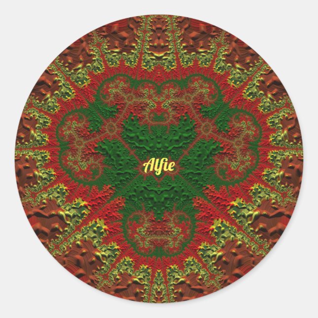 ALFIE PRETTY 3D! Gold, Red and Green ~    Classic Round Sticker (Front)