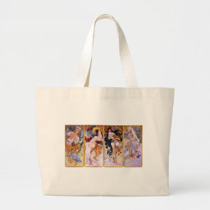 Alfons Mucha Art Nouveau Girls Painting Large Tote Bag