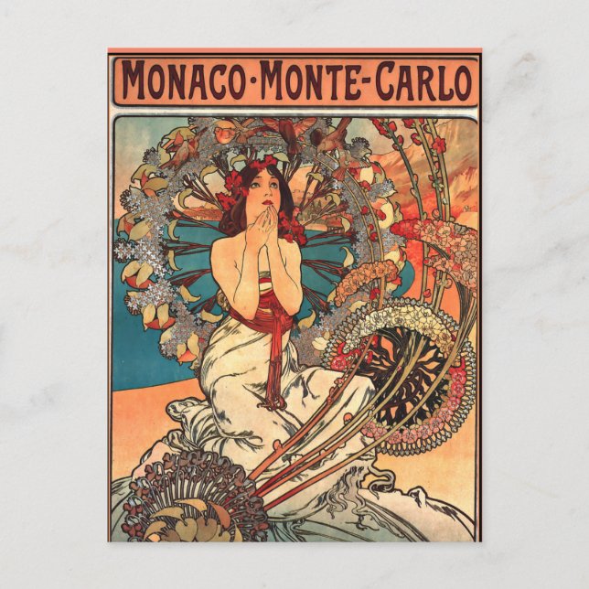 Alfons Mucha artwork, Monaco - Monte Carlo Postcard (Front)