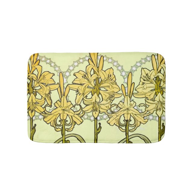 Alfonse Mucha Art Nouveau Lily Floral Pattern Bath Mat (Front)