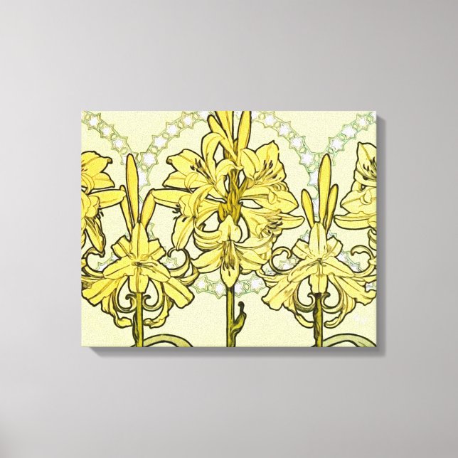 Alfonse Mucha Art Nouveau Lily Floral Pattern Canvas Print (Front)