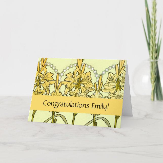 Alfonse Mucha Art Nouveau Lily Floral Pattern Card (Front)