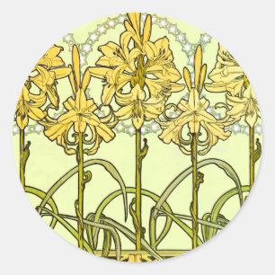 Alfonse Mucha Art Nouveau Lily Floral Pattern Classic Round Sticker