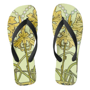 Alfonse Mucha Art Nouveau Lily Floral Pattern Flip Flops
