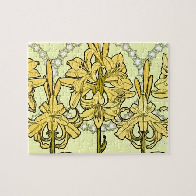 Alfonse Mucha Art Nouveau Lily Floral Pattern Jigsaw Puzzle (Horizontal)