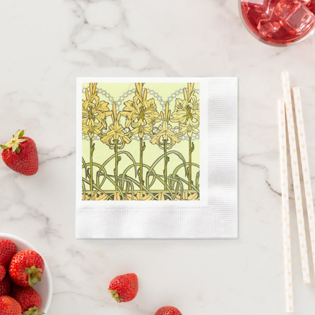 Alfonse Mucha Art Nouveau Lily Floral Pattern Napkin (Insitu)