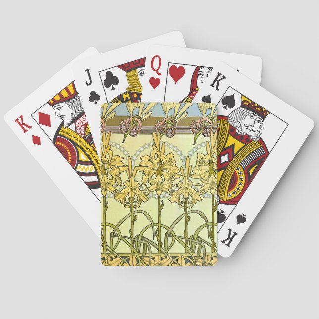 Alfonse Mucha Art Nouveau Lily Floral Pattern Playing Cards (Back)