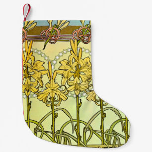 Alfonse Mucha Art Nouveau Lily Floral Pattern Small Christmas Stocking