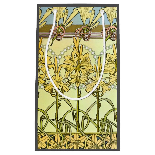 Alfonse Mucha Art Nouveau Lily Floral Pattern Small Gift Bag (Front)
