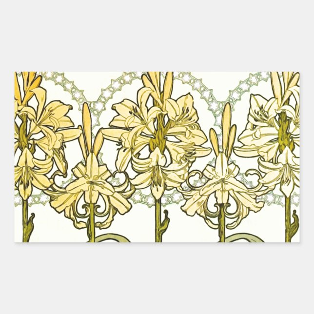 Alfonse Mucha Art Nouveau Lily Floral Pattern Sticker (Front)