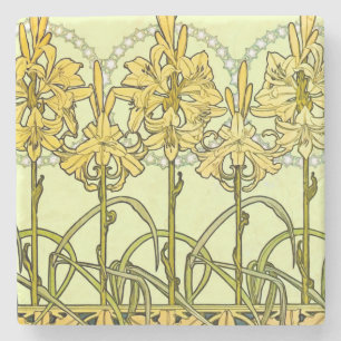 Alfonse Mucha Art Nouveau Lily Floral Pattern Stone Coaster