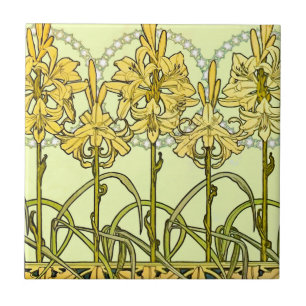 Alfonse Mucha Art Nouveau Lily Floral Pattern Tile