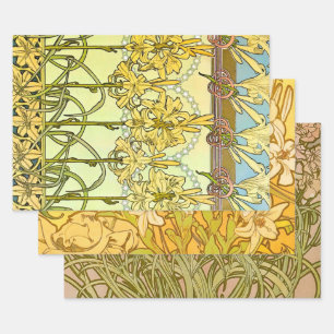 Alfonse Mucha Art Nouveau Lily Floral Pattern Wrap Wrapping Paper Sheet