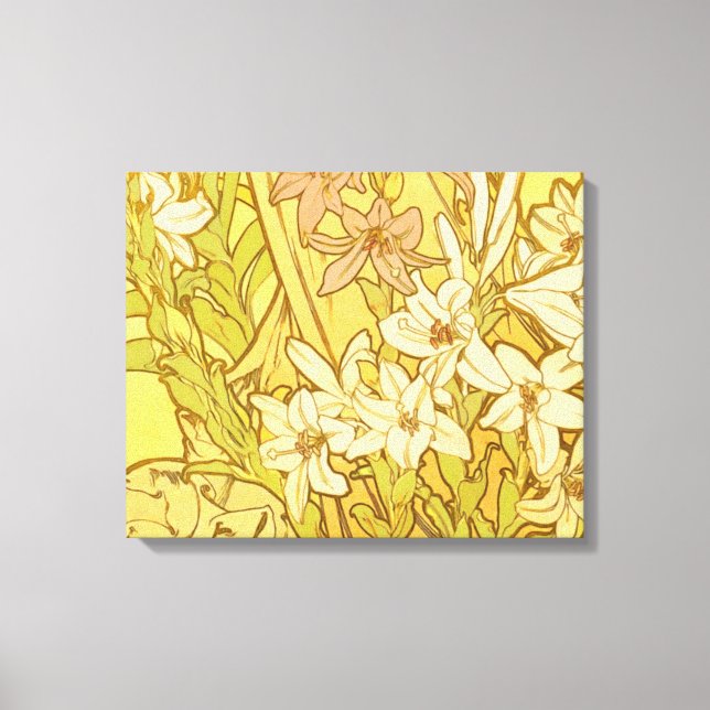 Alfonse Mucha Art Nouveau lily flowers Canvas Print (Front)