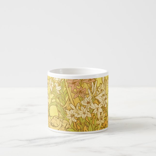 Alfonse Mucha Art Nouveau lily flowers Espresso Cup (Front)