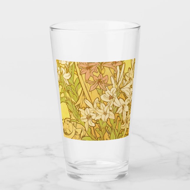 Alfonse Mucha Art Nouveau lily flowers Glass (Front)
