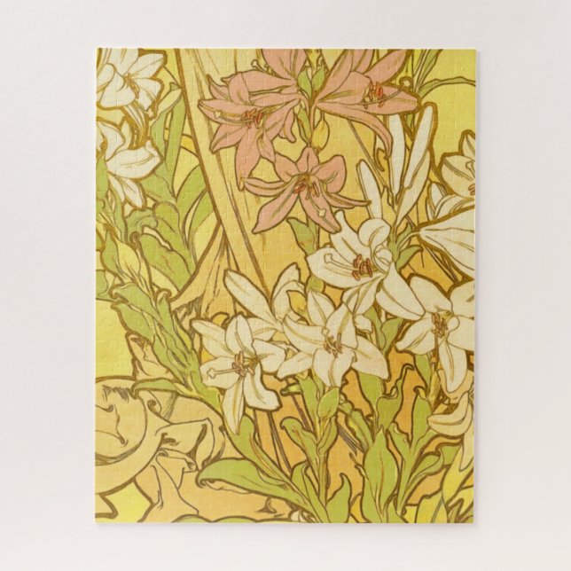 Alfonse Mucha Art Nouveau lily flowers Jigsaw Puzzle (Vertical)