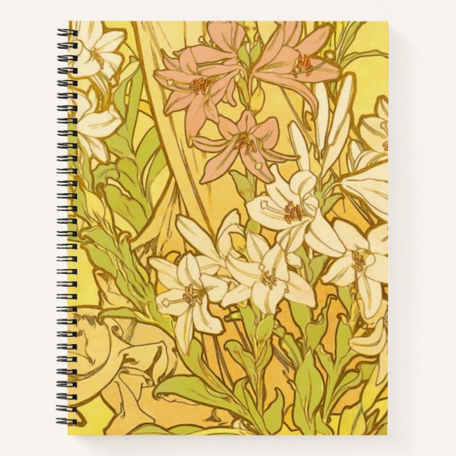 Alfonse Mucha Art Nouveau lily flowers Notebook (Front)