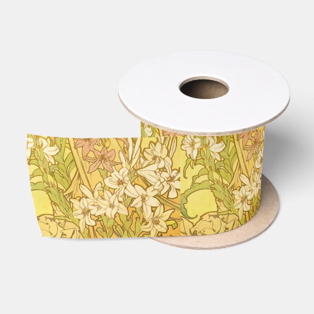 Alfonse Mucha Art Nouveau lily flowers Satin Ribbon (Spool)