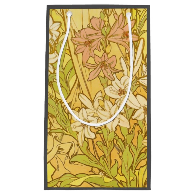 Alfonse Mucha Art Nouveau lily flowers Small Gift Bag (Front)