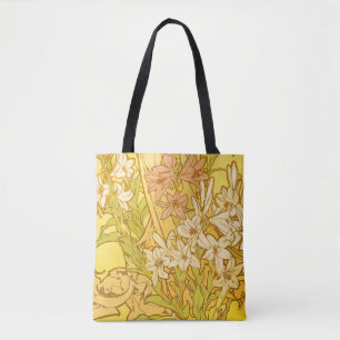 Alfonse Mucha Art Nouveau lily flowers Tote Bag