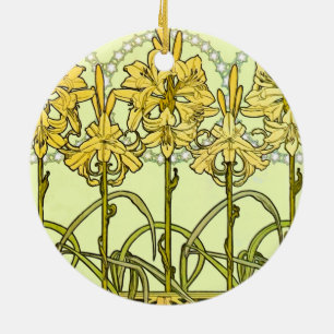 Alfonse Mucha Art Nouveau lily pattern Ceramic Ornament