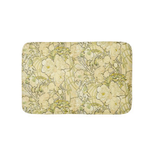 Alfonse Mucha Art Nouveau Peonies Botanical Art Bath Mat