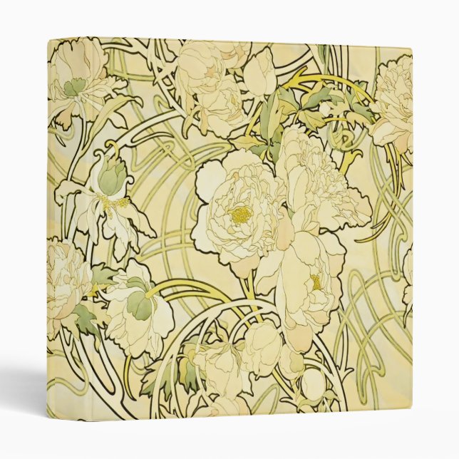 Alfonse Mucha Art Nouveau Peonies Botanical Art Binder (Front/Spine)