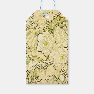 Alfonse Mucha Art Nouveau Peonies Botanical Art Gift Tags