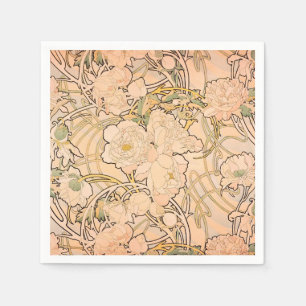 Alfonse Mucha Art Nouveau Peonies Napkin