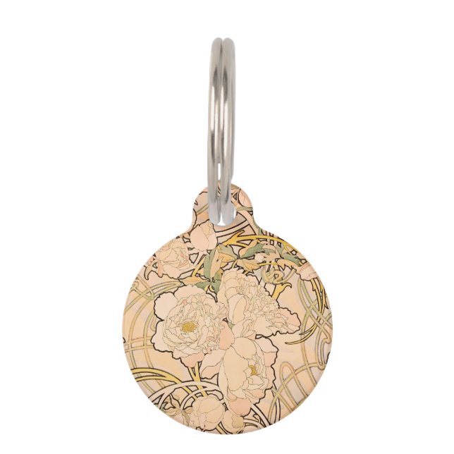 Alfonse Mucha Art Nouveau Peonies Pet Tag (Front)