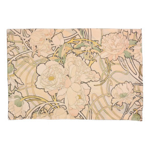 Alfonse Mucha Art Nouveau Peonies Pillowcase