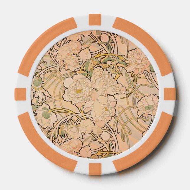 Alfonse Mucha Art Nouveau Peonies Poker Chips (Front)