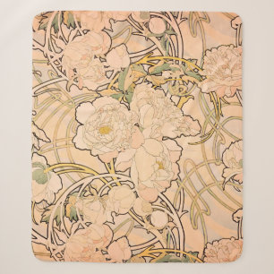 Alfonse Mucha Art Nouveau Peonies Sherpa Blanket