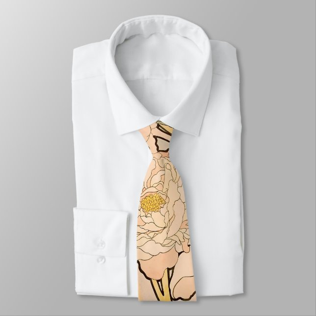 Alfonse Mucha Art Nouveau Peonies Tie (Tied)