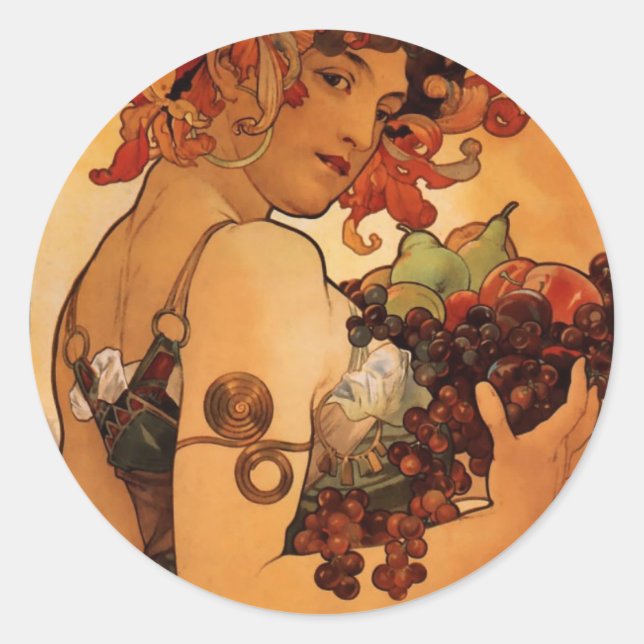 Alfonse Mucha Fruit Classic Round Sticker (Front)
