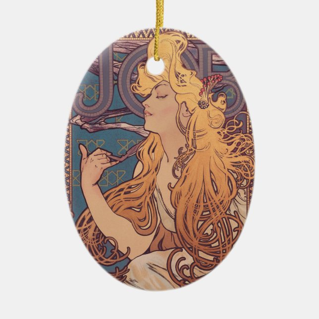 Alfonse Mucha Job Art Nouveau woman Ceramic Ornament (Front)