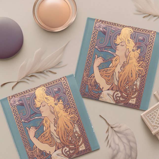 Alfonse Mucha Job Art Nouveau woman Glass Coaster (Creator Uploaded)