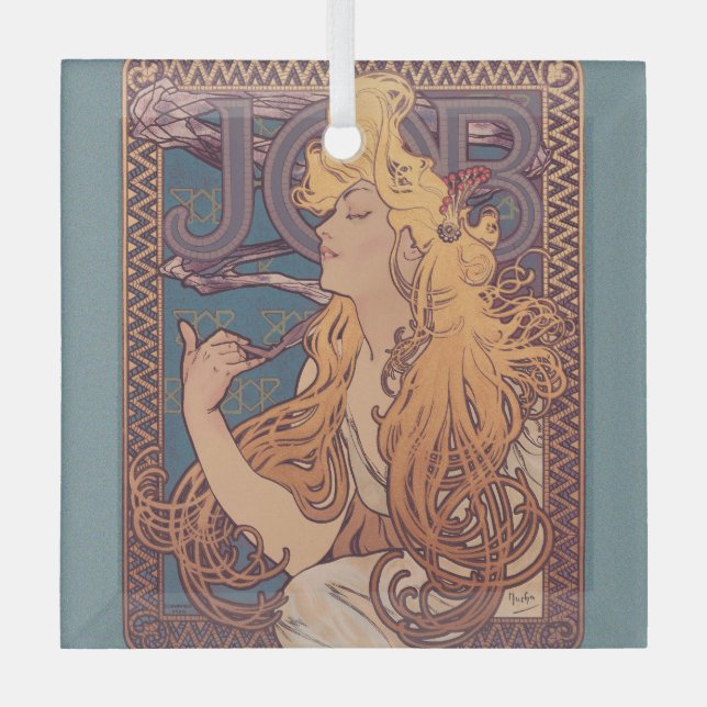 Alfonse Mucha Job Art Nouveau woman Glass Ornament (Front)